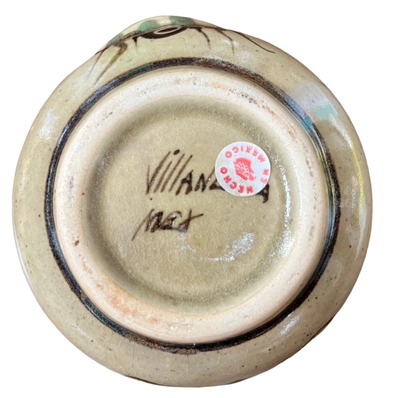 VTG Carlos Villanueva Signed Mexican Folk Art Pottery Tonala Sun Face Vase EUC - Picture 6 of 6